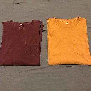 *BUNDLE SALE* Gap Long Sleeve Pocket Tee Shirt - Maroon & Gold - LT